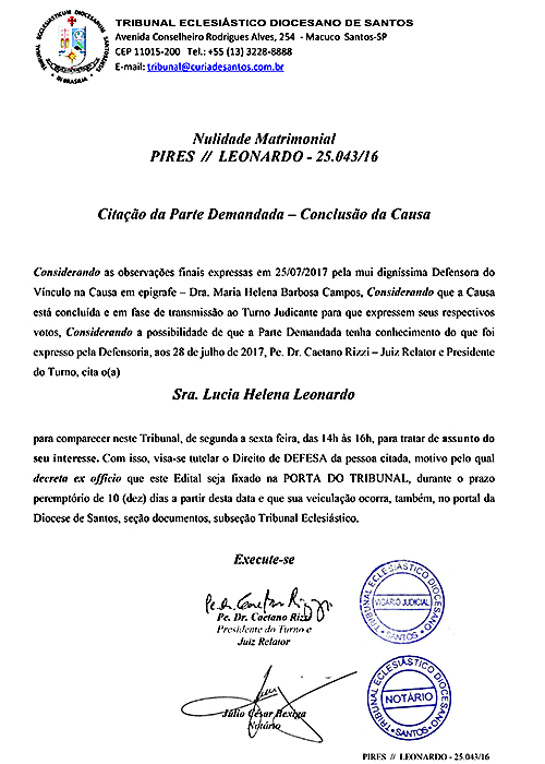 Citacao por EDITAL Lucia Helena Leonardo Conclusão da Causa 25 07 2017