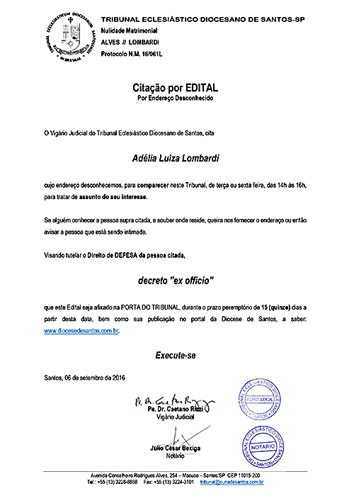 Citação por Edital Adélia Luiza Lombardi 06 09 2016
