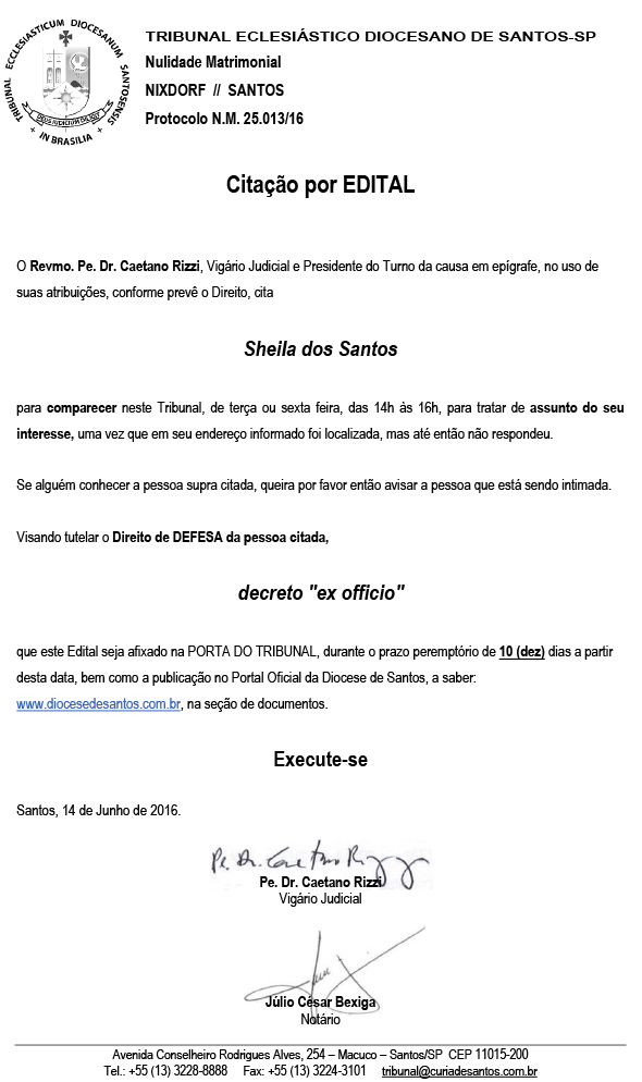 Citação por Edital Sheila dos Santos 14062016