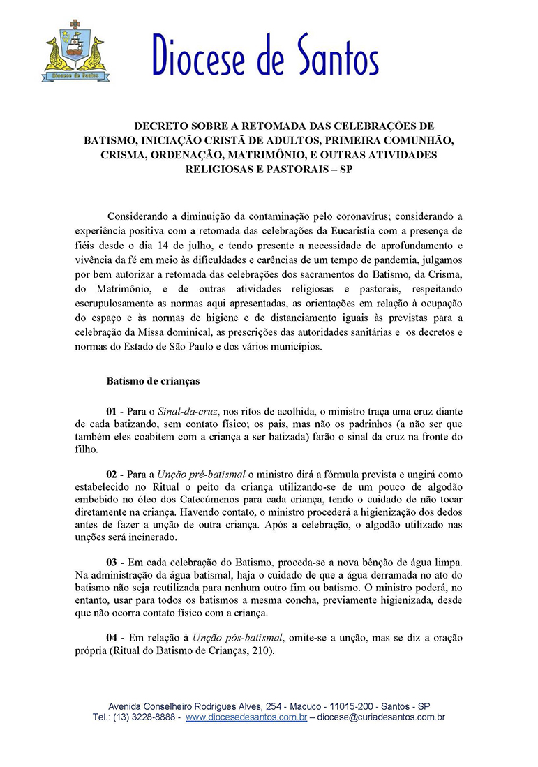 Decreto para retomada de outras celebrações e atividades Página 1 1