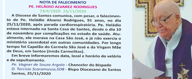 NOTA DE FALECIMENTO PADRE HELADIO