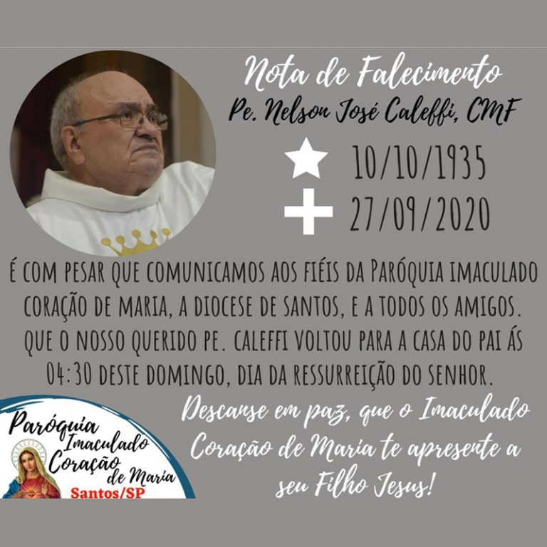 Nelson Jose Caleffi nota de falecimento