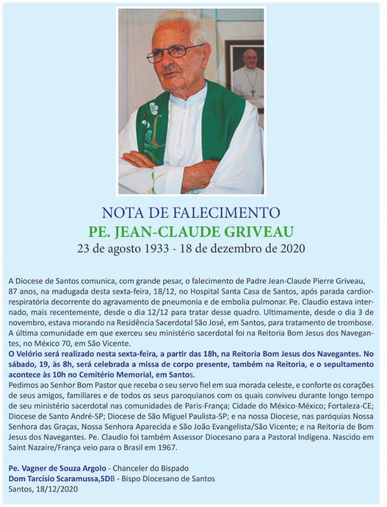 jean claude griveau nota de falecimento